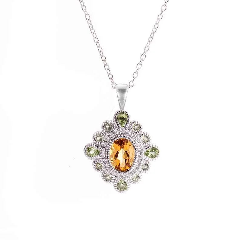 Women’s simple diamond necklace-Tremezzo Collection Vintage Citrine, Peridot and Diamond Pendant