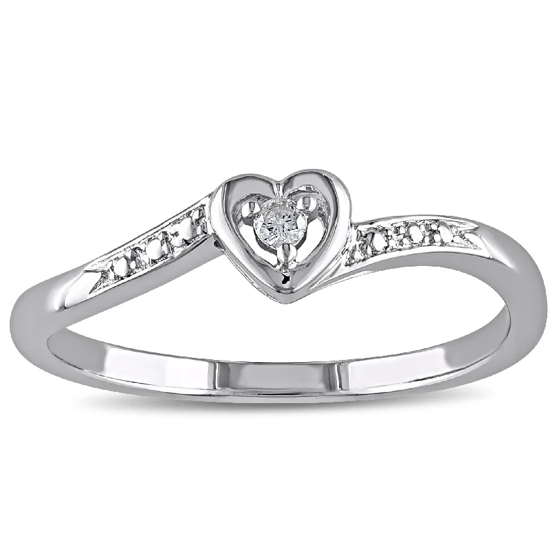 Women’s adjustable gemstone ring-Miadora Sterling Silver Diamond Heart Promise Ring