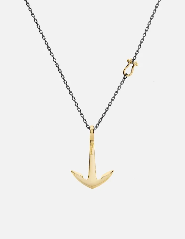 Women’s gemstone pendant necklace-Anchor Necklace, Gold