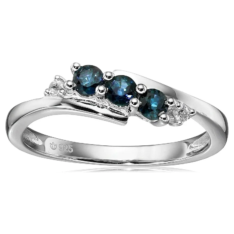 Women’s engagement ring-925 Sterling Silver Indian Blue Sapphire and Created White Sapphire Ring