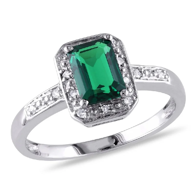 Women’s ruby and diamond ring-Miadora 10k White Gold Created Emerald and Diamond Accent Ring