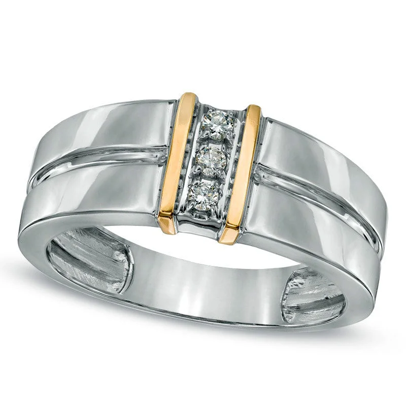 Women’s unique engagement rings-Men's Natural Diamond Accent Linear Three Stone Ring in Solid 10K Two-Tone Gold