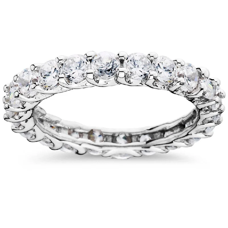 Women’s wedding engagement ring-14k White Gold 3ct TDW Trellis Diamond Eternity Ring