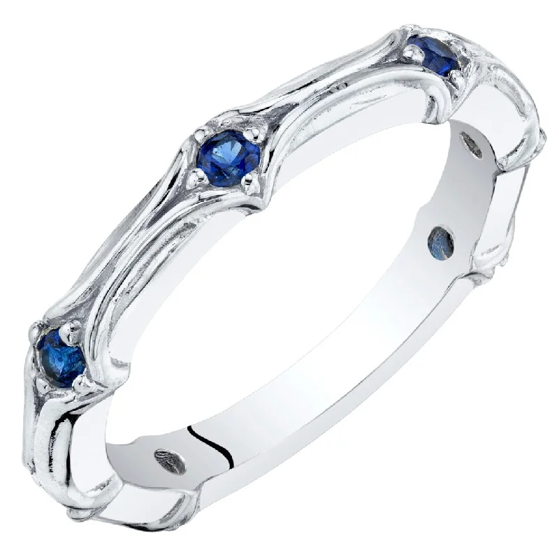 Women’s rose gold ring-Sterling Silver Created Blue Sapphire Contoured Stackable Ring