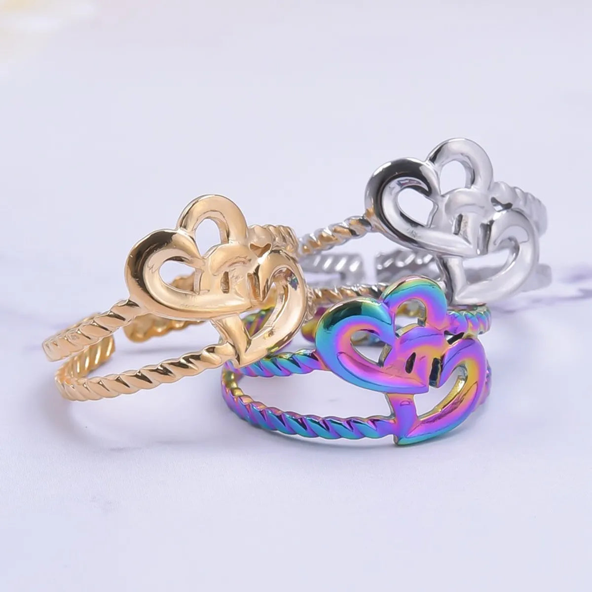 Women’s modern ring-Wholesale Romantic Heart Shape Titanium Steel Open Ring