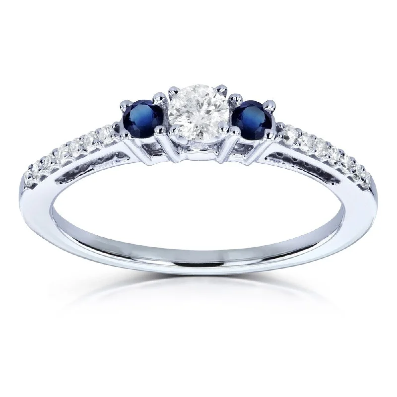 Women’s handcrafted ring-Annello by Kobelli 10k White Gold 1/4ct TGW Three Stone Diamond and Sapphire Promise Ring