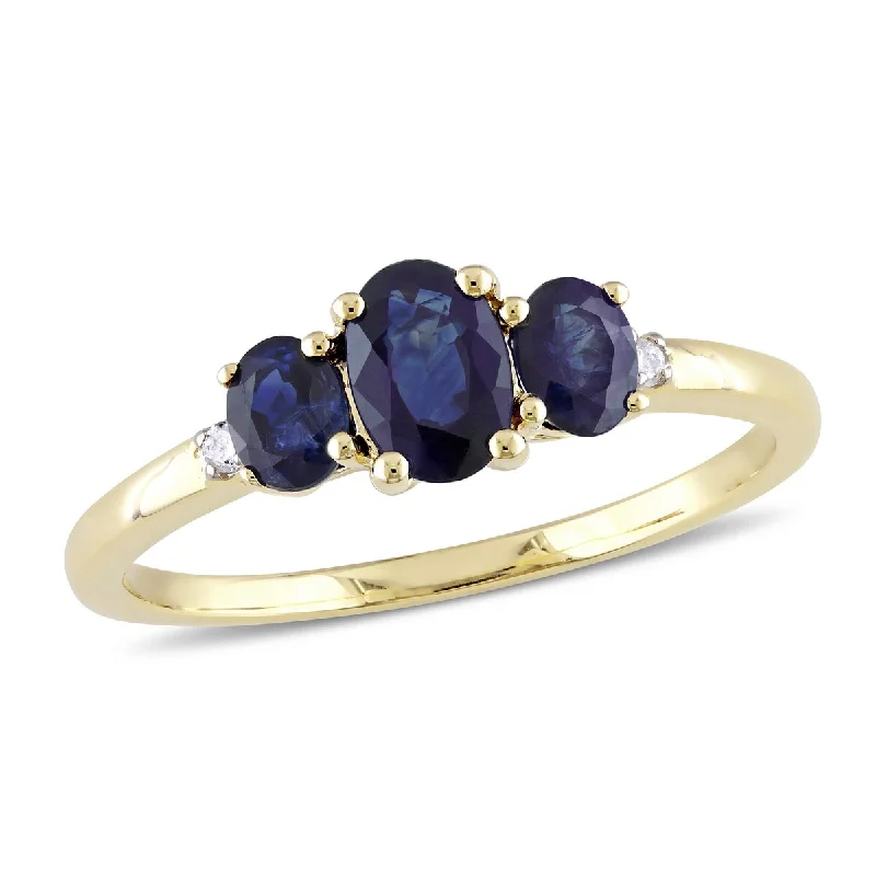 Women’s luxury ring-Miadora 1 CT TGW Sapphire Diamond Accents 3-Stone Ring in 10k Yellow Gold