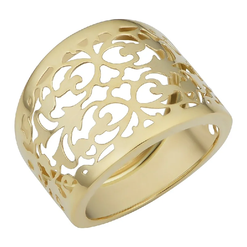 Women’s crystal ring-14k Yellow Gold Filigree Cigar Band Ring (16.5 millimeters wide)