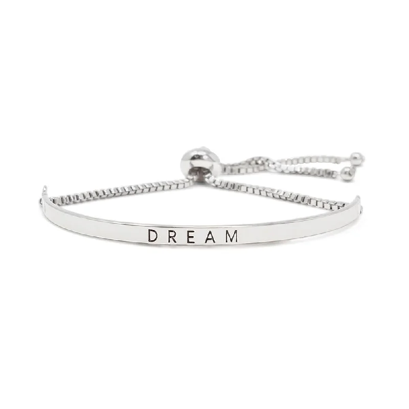 Women’s polished bracelet-Inspirational Adjustable Bangle-Dream Silver Tone