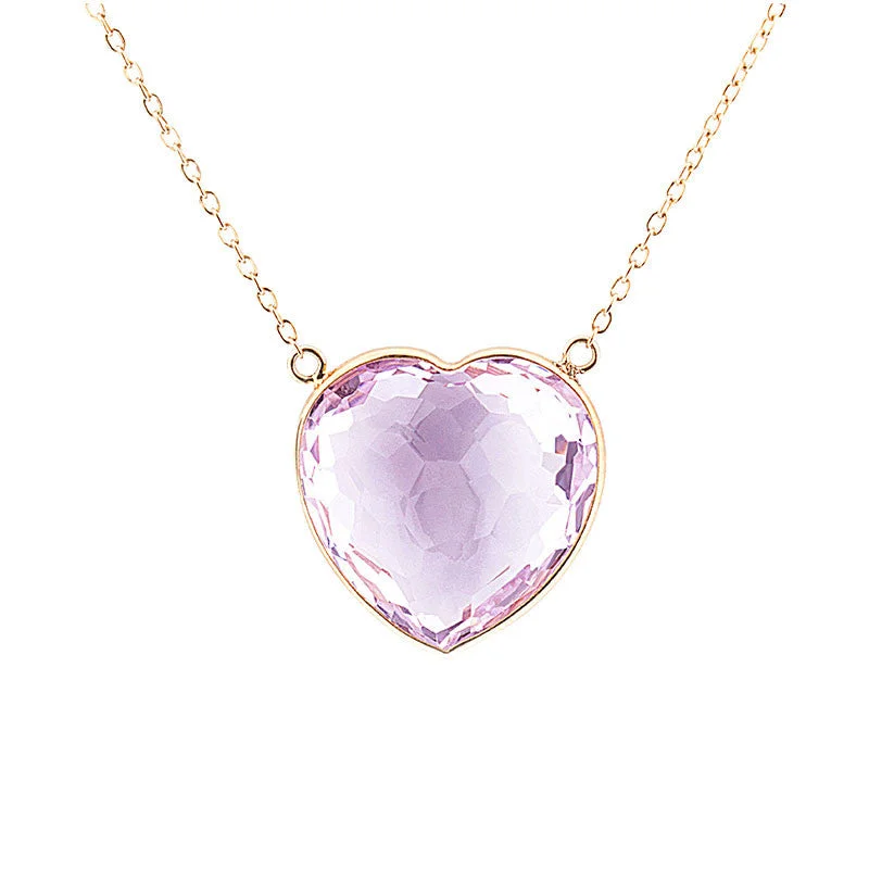 Women’s engraved heart necklace-Como Collection 16mm Rose de France Amethyst Heart Pendant