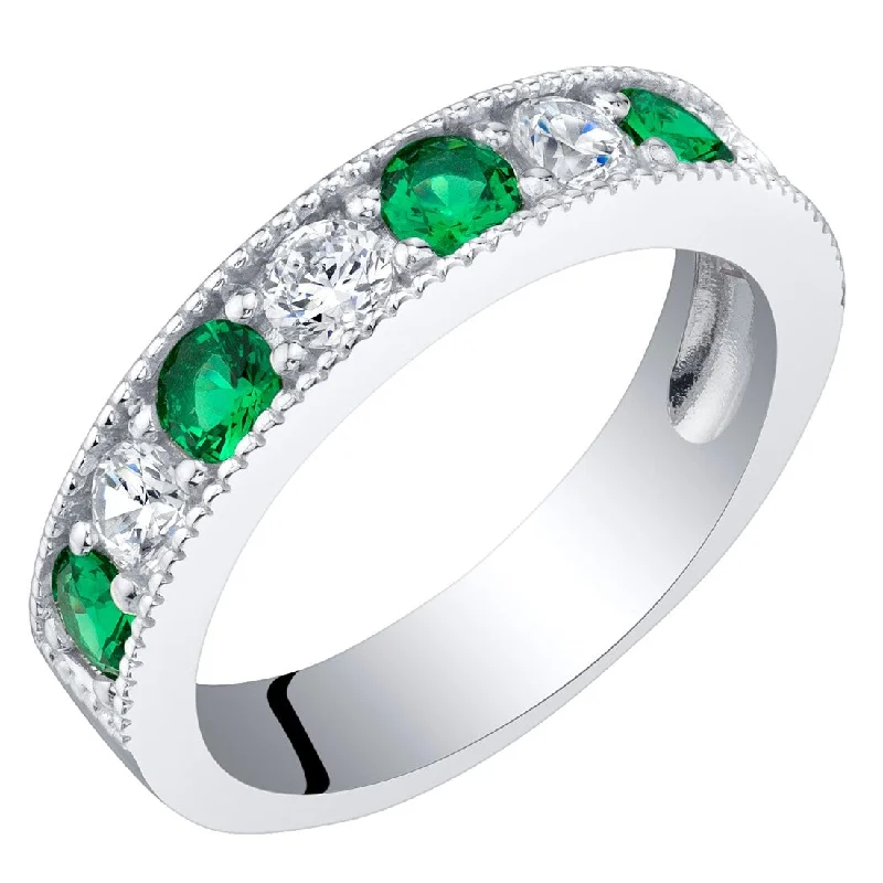 Women’s sapphire engagement ring-Sterling Silver 0.5 ct Created Emerald Stackable Ring