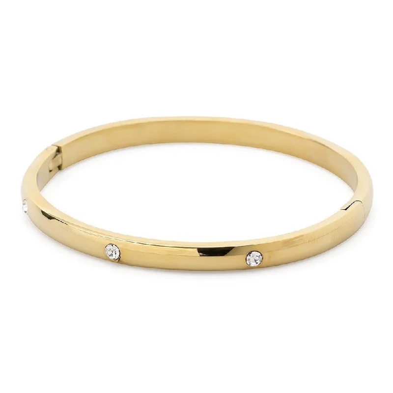 Women’s simple tennis bracelet-Stainless Steel Hinged Bangle Three CZ Gold Plated