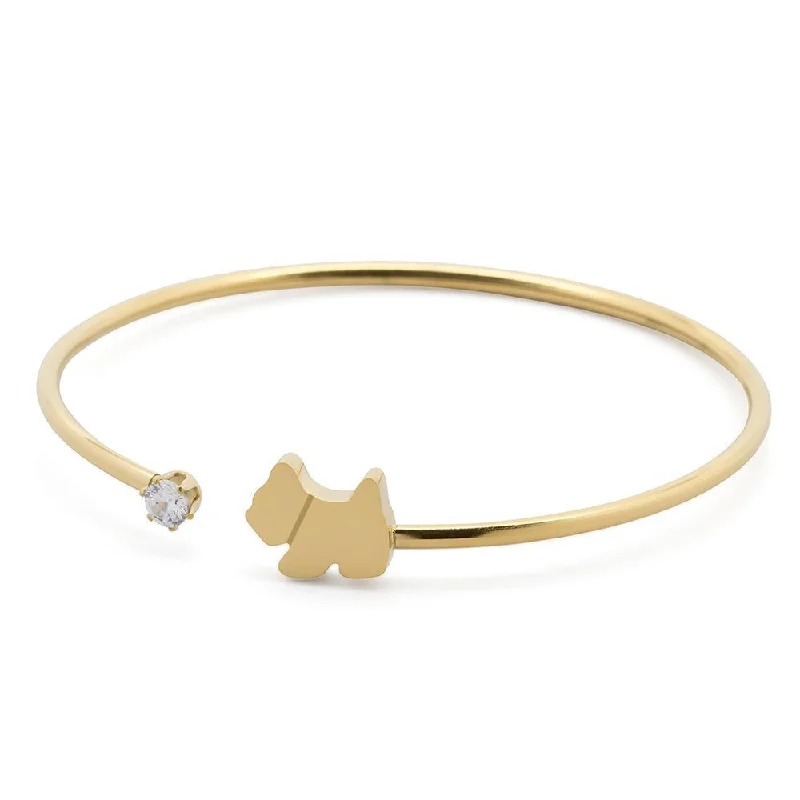 Women’s simple tennis bracelet-Stainless Steel Bangle Dog CZ Gold Plated