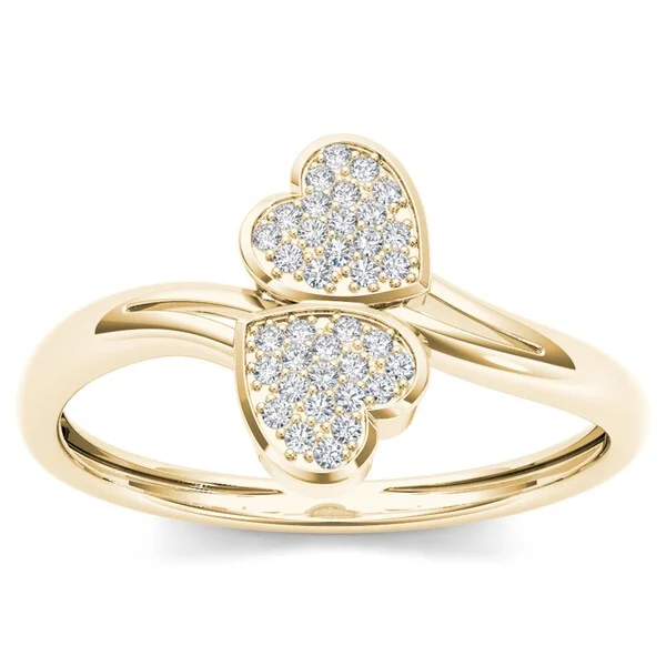 Women’s designer engagement ring-De Couer 10k Yellow Gold 1/20ct TDW Diamond Two Heart Wrap Ring