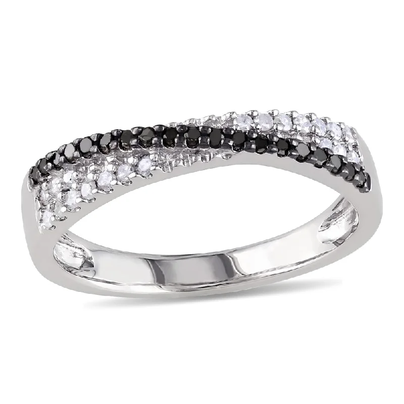 Women’s vintage-inspired ring-Miadora Sterling Silver 1/4ct Black and White Diamond Crossover Ring