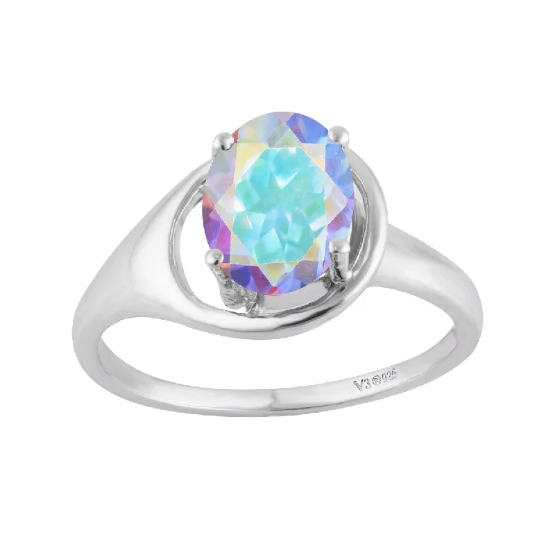 Women’s sapphire ring-Sterling Silver with Mercury Opal Topaz Soliltaire Ring