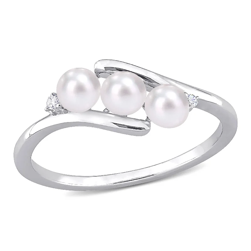 Women’s topaz ring-Miadora Sterling Silver Freshwater Cultured Pearl and Diamond Accent 3-Stone Bypass Ring (3.5-4mm)