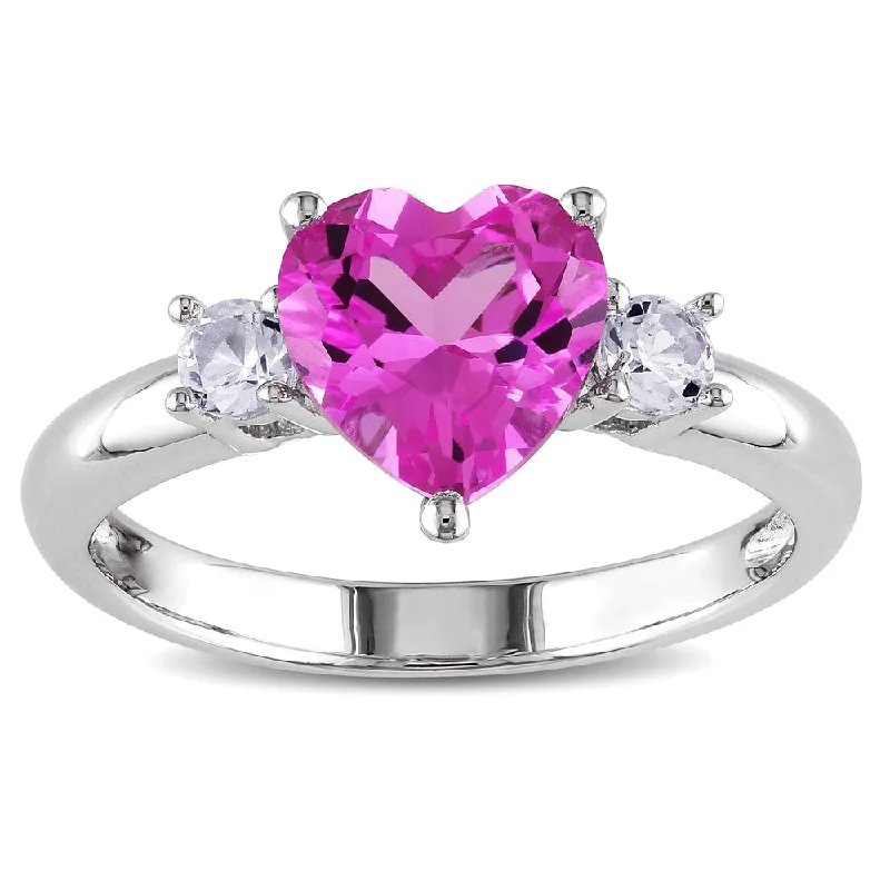 Women’s wedding set ring-Miadora Sterling Silver Created Pink and White Sapphire Heart Ring