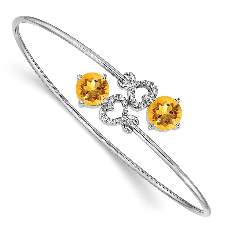 Women’s pearl bracelet-14k White Gold Citrine and Diamond Flexible Bangle-WBC-BM4504-CI-013-WA