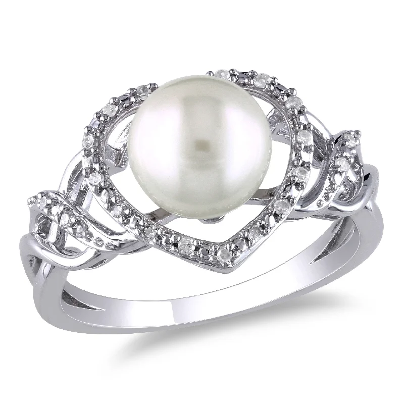 Women’s custom ring-Miadora 8-8.5mm White Cultured Freshwater Pearl and 1/10ct TW Diamond Open Heart Ring in Sterling Silver