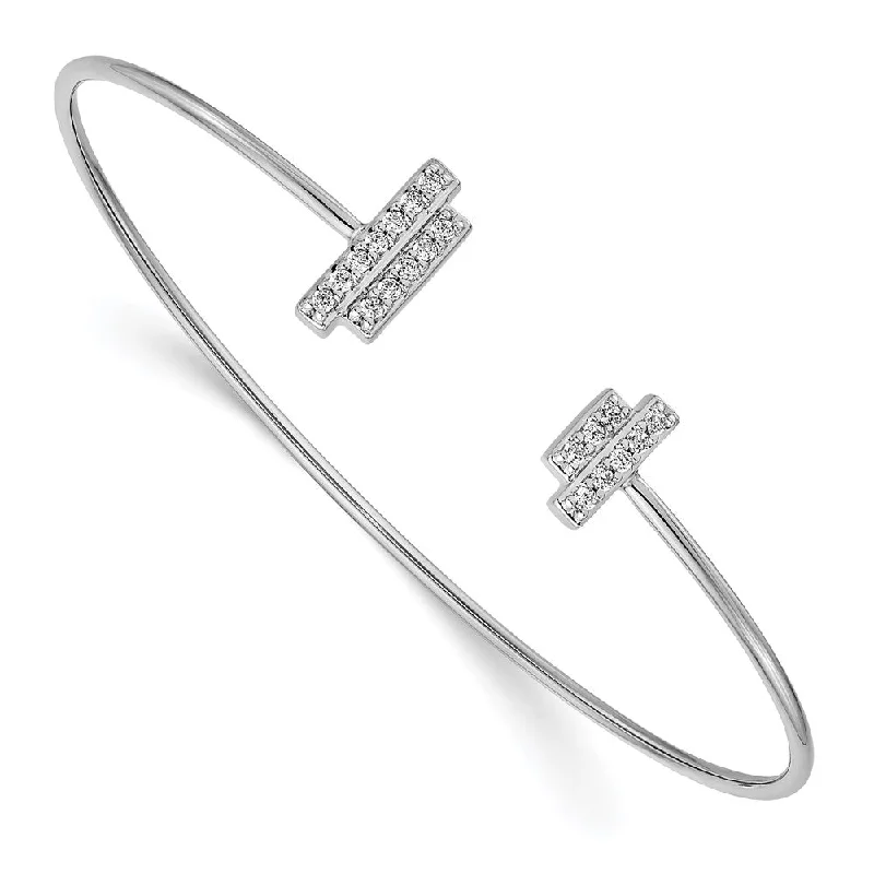 Women’s sterling silver bracelet-14k White Gold Diamond Flexible Cuff Bangle-WBC-BM3714-025-WA