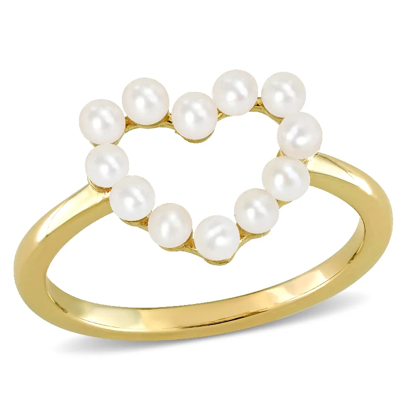 Women’s anniversary band ring-Miadora 2-2.5mm Cultured Freshwater Pearl Heart Ring in 14k Yellow Gold