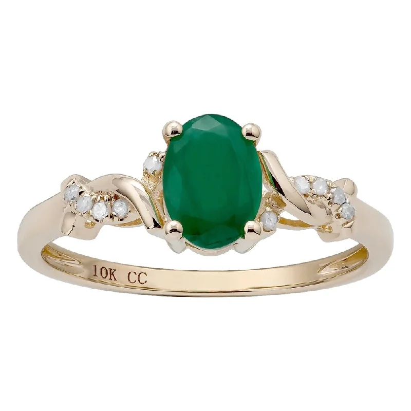 Women’s pearl ring-Viducci 10k Yellow Gold Oval Emerald and Diamond Accent Ring