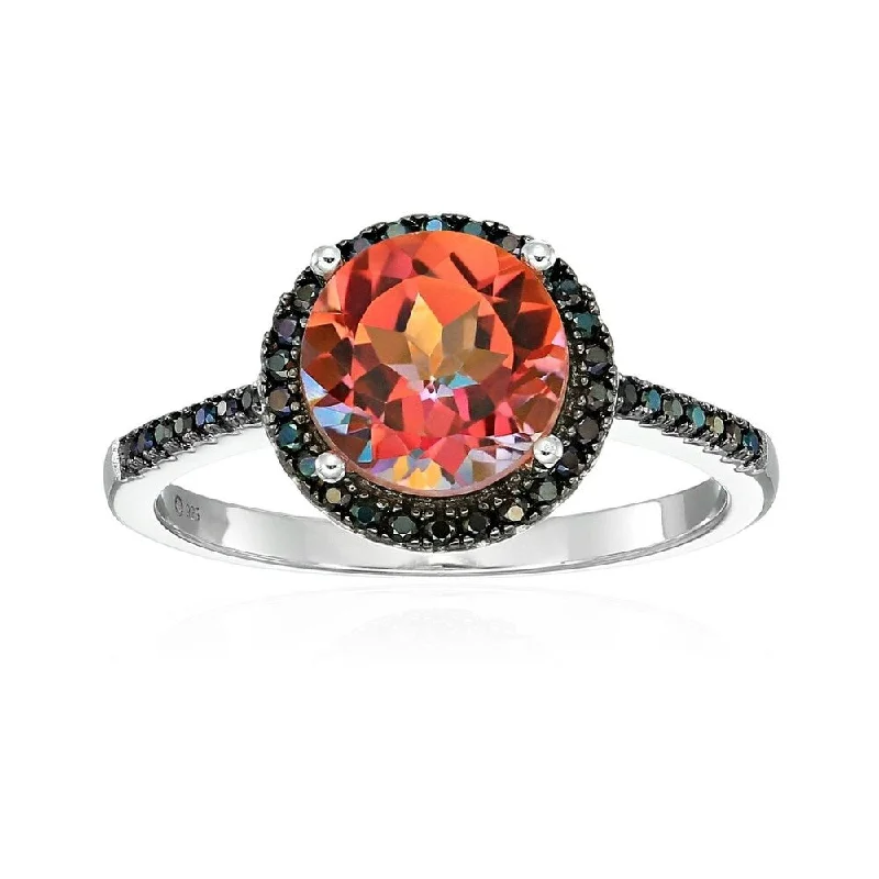 Women’s wedding ring-Sterling Silver Sunset Orange Topaz And Black Spinel Ring