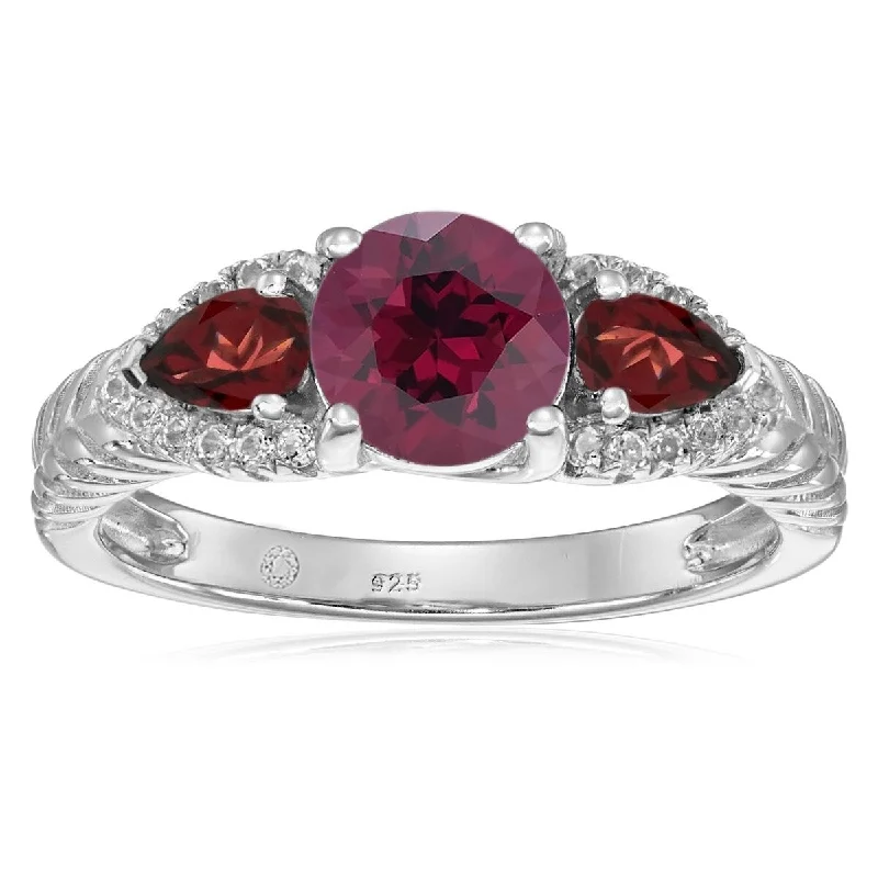 Women’s luxury engagement ring-925 Sterling Silver Red Garnet,Rhodolite Garnet,White Topaz Ring