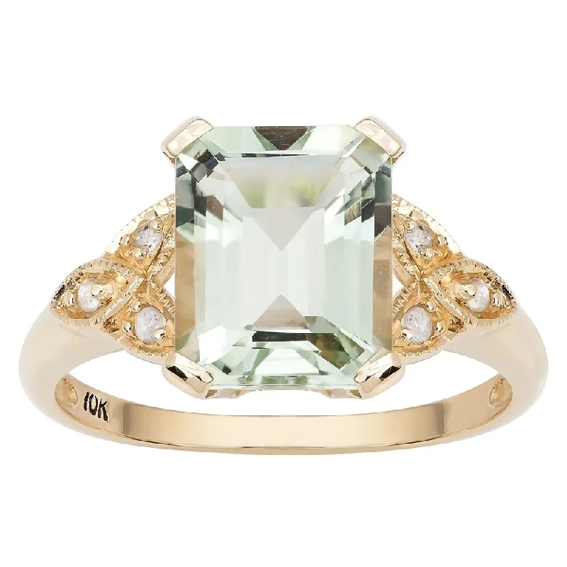 Women’s stackable rings-Viducci 10k Yellow Gold Vintage Style Green Amethyst and Diamond Ring