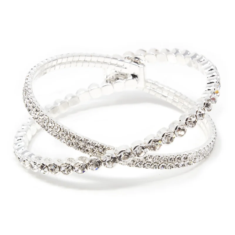 Women’s friendship bracelet-Clear Crystal Crossover Wire Bangle