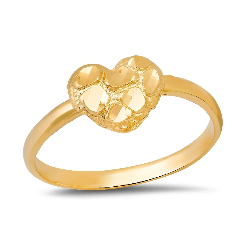 Women’s halo diamond ring-Sterling Silver and Gold Plated Silver Mini Heart Nugget Ring