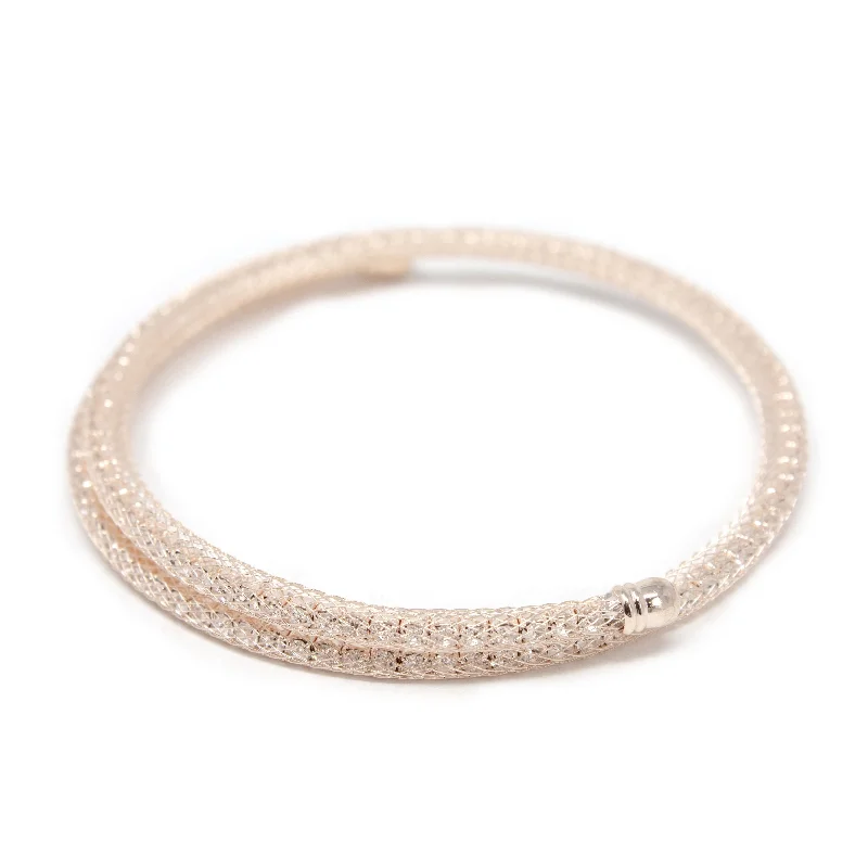 Women’s double bracelet set-Crystals Mesh Curly Bangle Rose Gold Tone