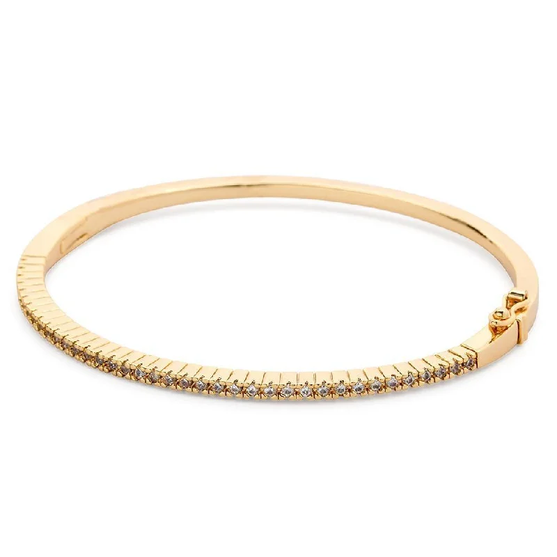 Women’s fine bracelet-Oval Hinged Bangle with Cubic Zirconia Gold Plated