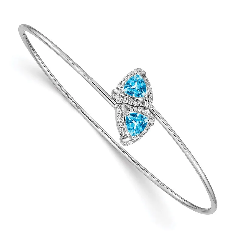 Women’s vintage charm bracelet-14k White Gold Blue Topaz and Diamond Flexible Bangle-WBC-BM4505-BT-016-WA