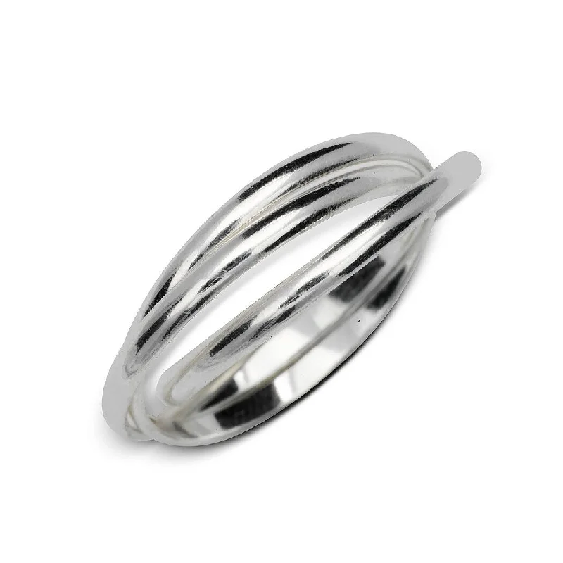 Women’s statement gemstone ring-Sterling Silver Polished Intertwining Rolling Band Ring (size 4-14) - White