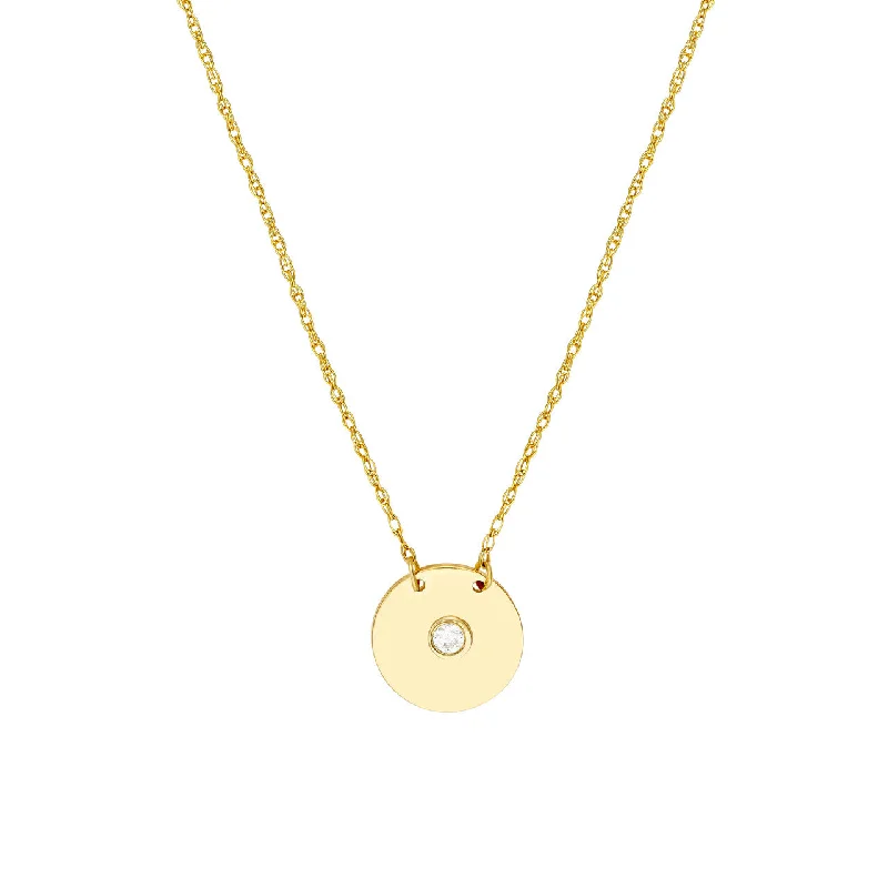 Women’s layered gold necklace-Diamond Small Disk 14K Yellow Gold Pendant Necklace