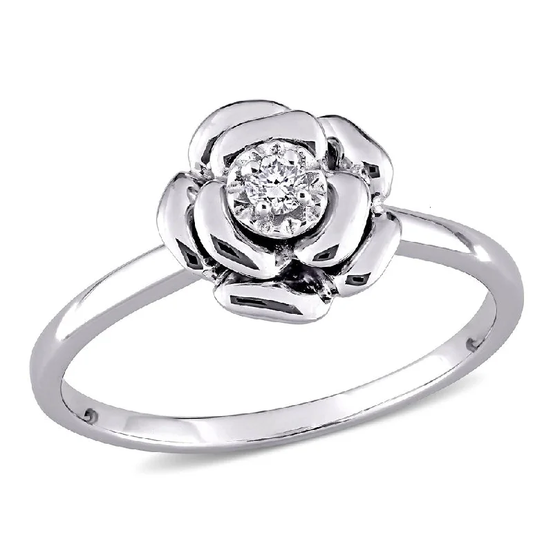 Women’s vintage gold ring-Miadora Sterling Silver Diamond Accent Flower Ring