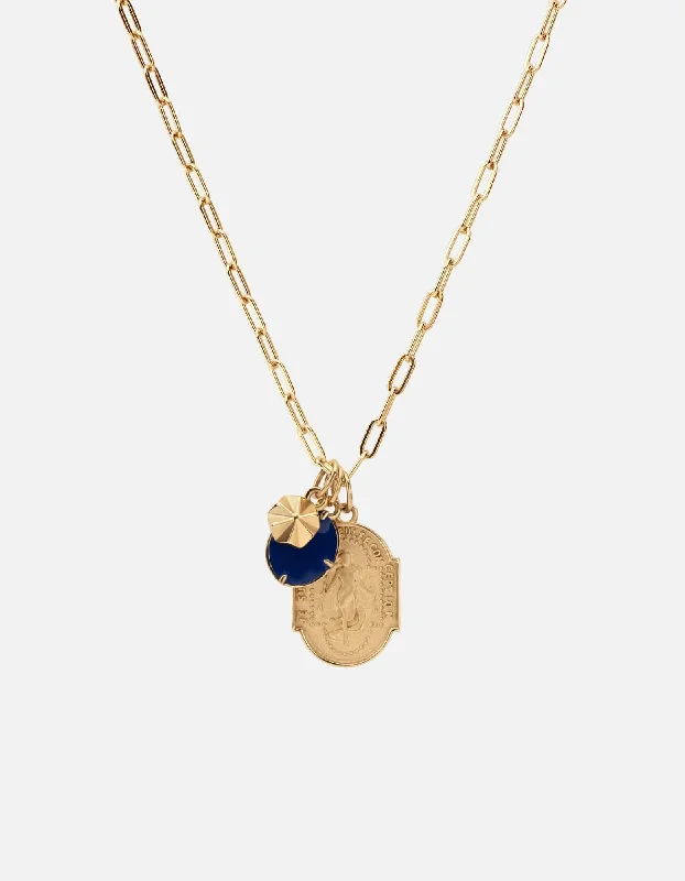 Women’s minimalist gold necklace-Conception Trilogy Cable Chain Necklace, Gold Vermeil/Blue