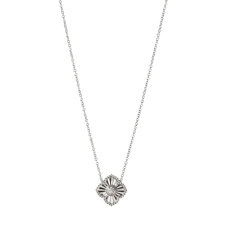 Women’s simple necklace-Diamond 14K White Gold Fluted Quatrefoil Pendant Necklace