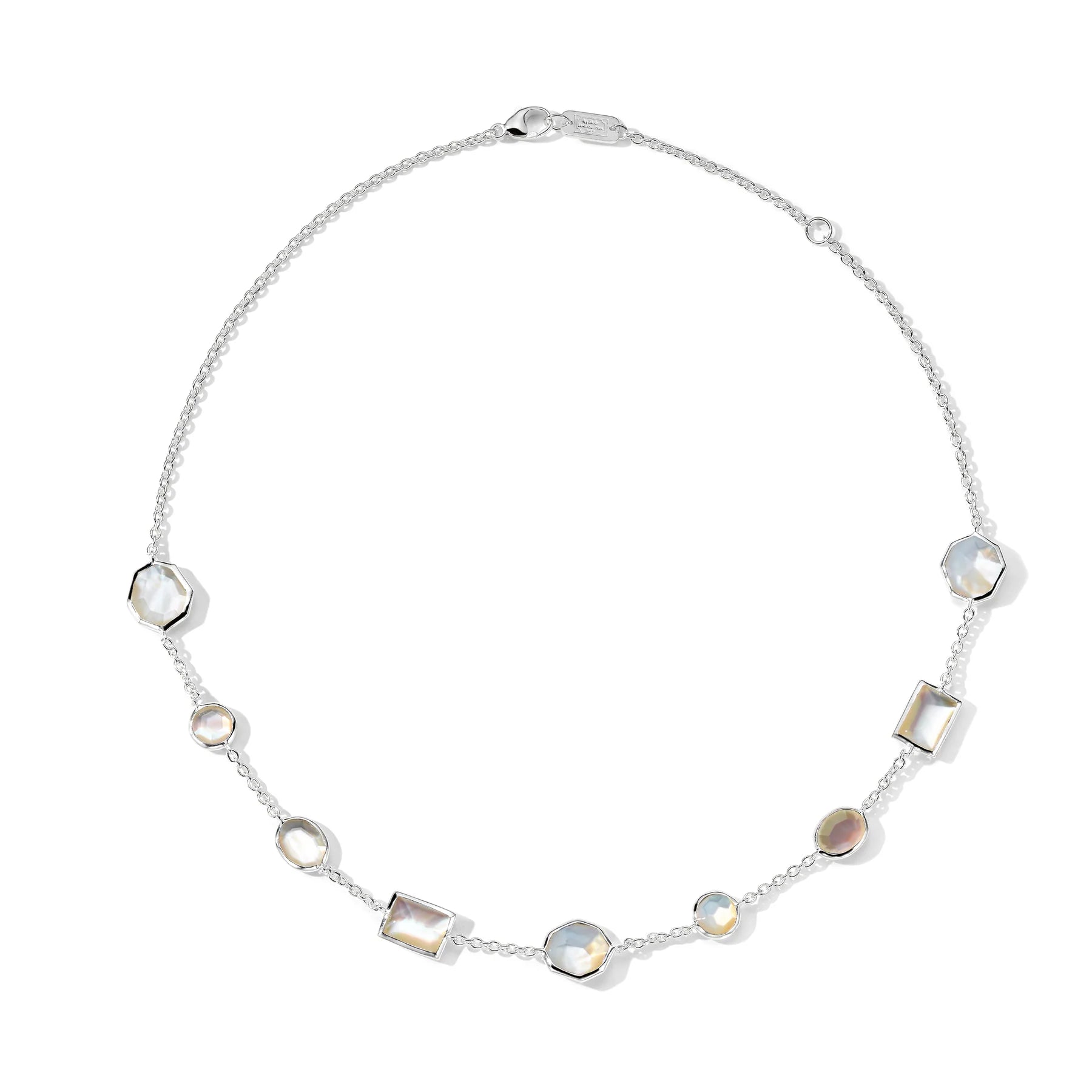 Women’s chunky gold necklace-Short Mixed-Cut Station Necklace in Sterling Silver