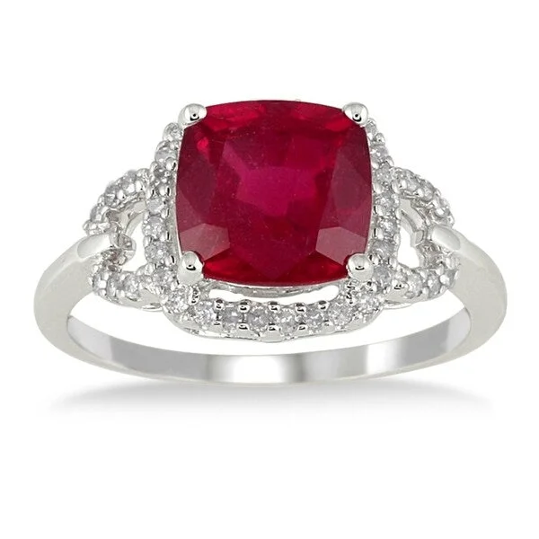 Women’s simple gold ring-3.65 Carat Cushion Cut Ruby and 10K White Gold Diamond Ring