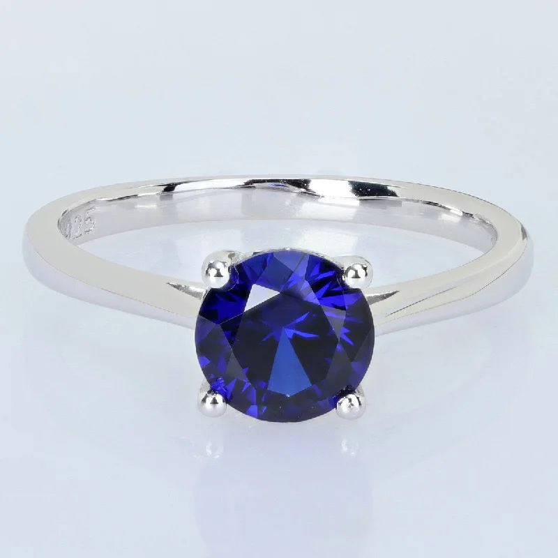 Women’s handcrafted ring-Miadora 1 5/8ct TGW Created Blue Sapphire Solitaire Ring Sterling Silver