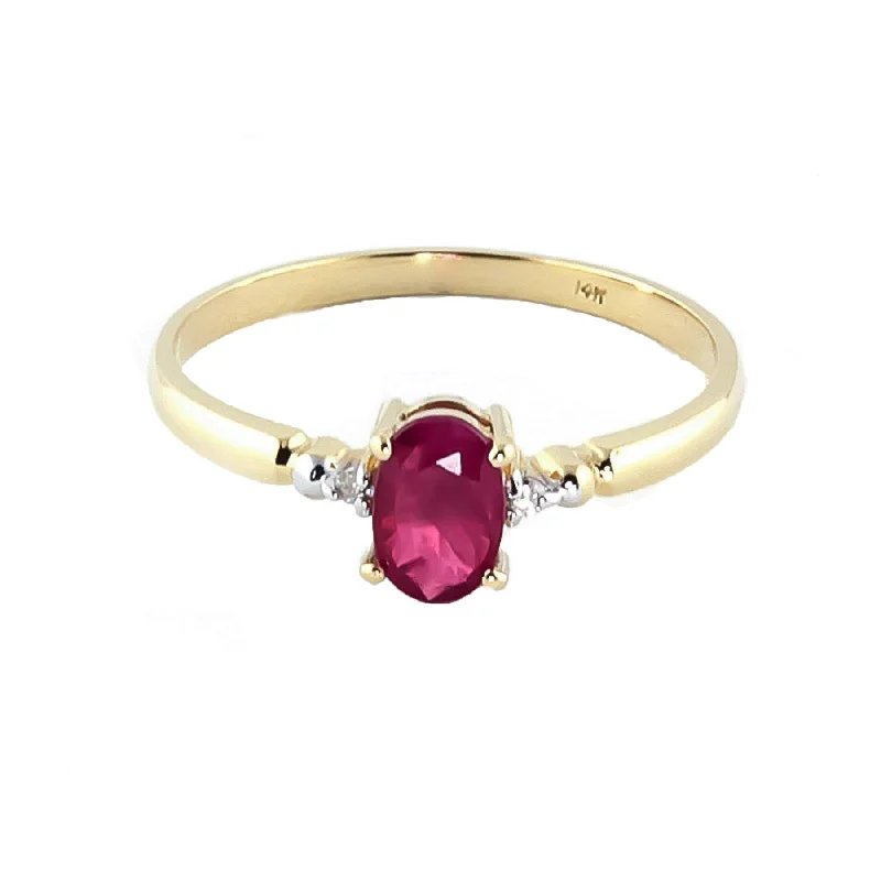 Women’s adjustable ring-14k Solid Gold Natural Oval Shape Ruby Gemstone Diamond Ring 0.51 tcw