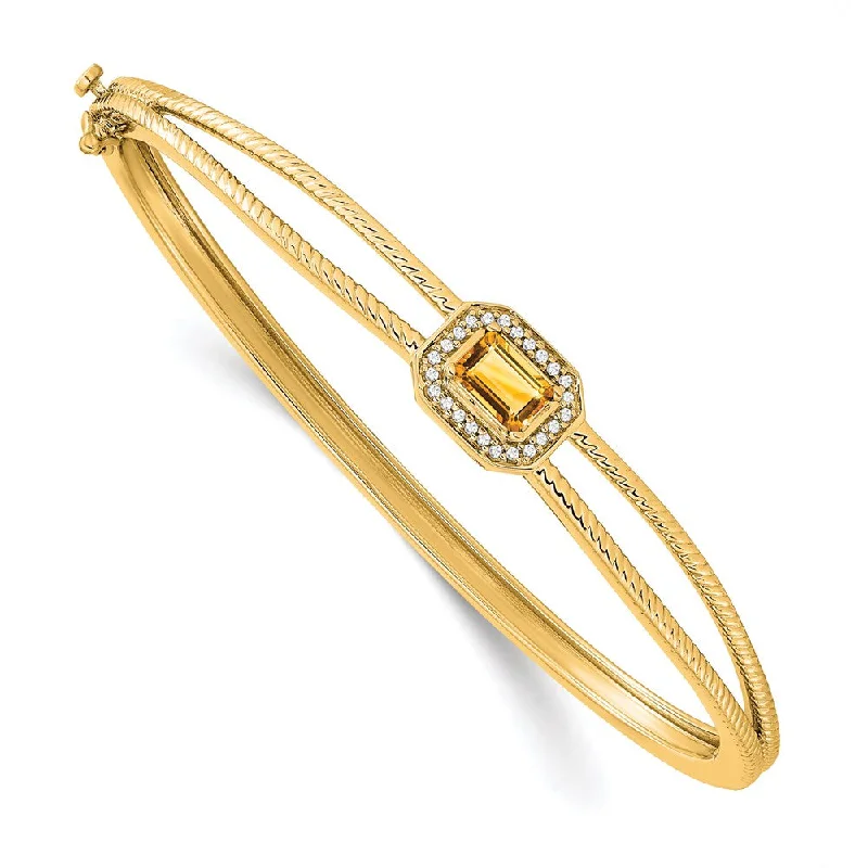 Women’s sapphire bracelet-14k Emerald-shape Citrine and Diamond Halo Bangle-WBC-BM7091-CI-011-YA