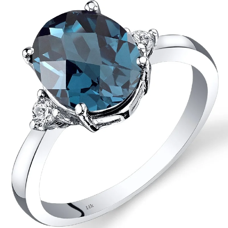 Women’s emerald cut ring-14k White Gold 2.75ct London Blue Topaz and Diamond Ring