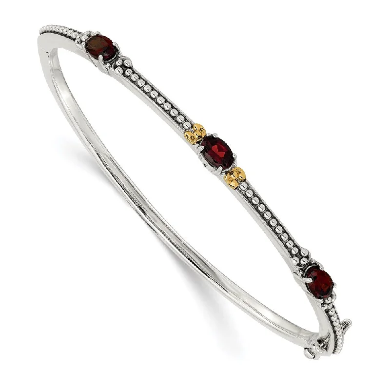 Women’s bracelet with charms-Sterling Silver w/14ky Garnet Bangle-WBC-QTC1387