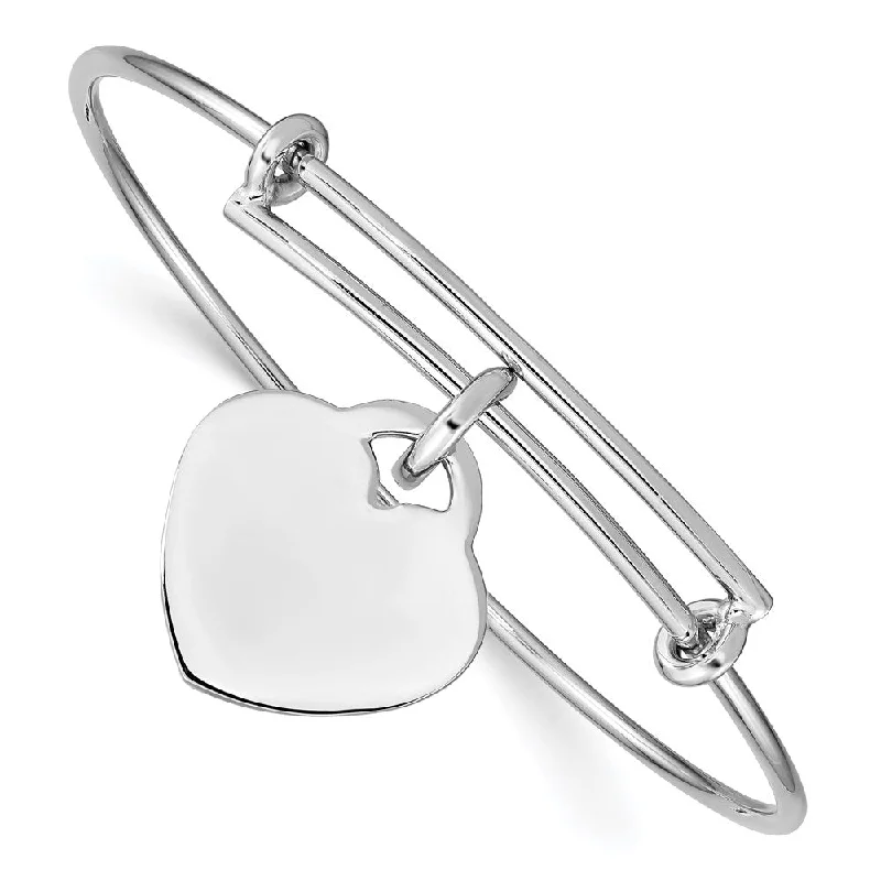 Women’s elegant bracelet-Sterling Silver Rhodium-plated Engraveable Heart Bangle-WBC-QB938