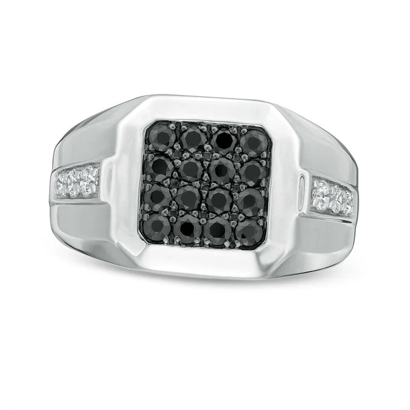 Women’s sapphire and diamond engagement rings-Men's 1.0 CT. T.W. Octagonal Composite Enhanced Black and White Natural Diamond Stepped Edge Ring in Sterling Silver - Size 10