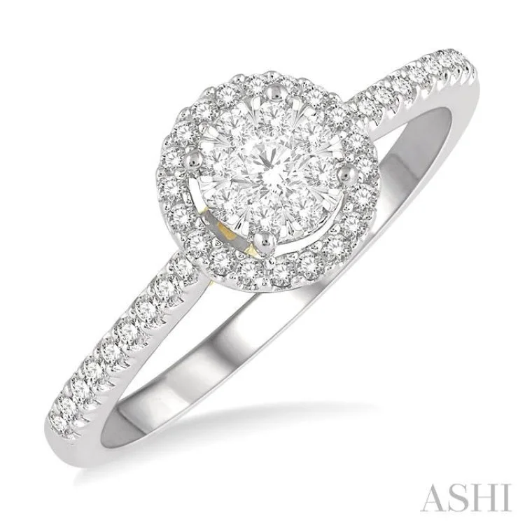 Women’s diamond solitaire rings-1/3 Ctw Round Diamond Lovebright Halo Engagement Ring in 14K White and Yellow Gold